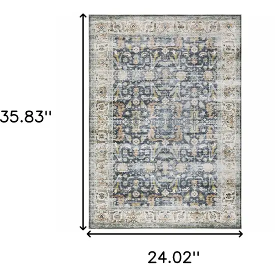 Blue And Gold Oriental Distressed Area Rug Photo 3