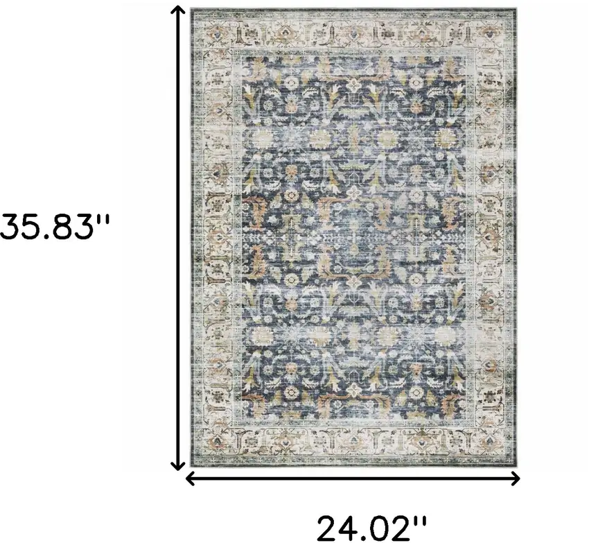 Blue And Gold Oriental Distressed Area Rug Photo 3