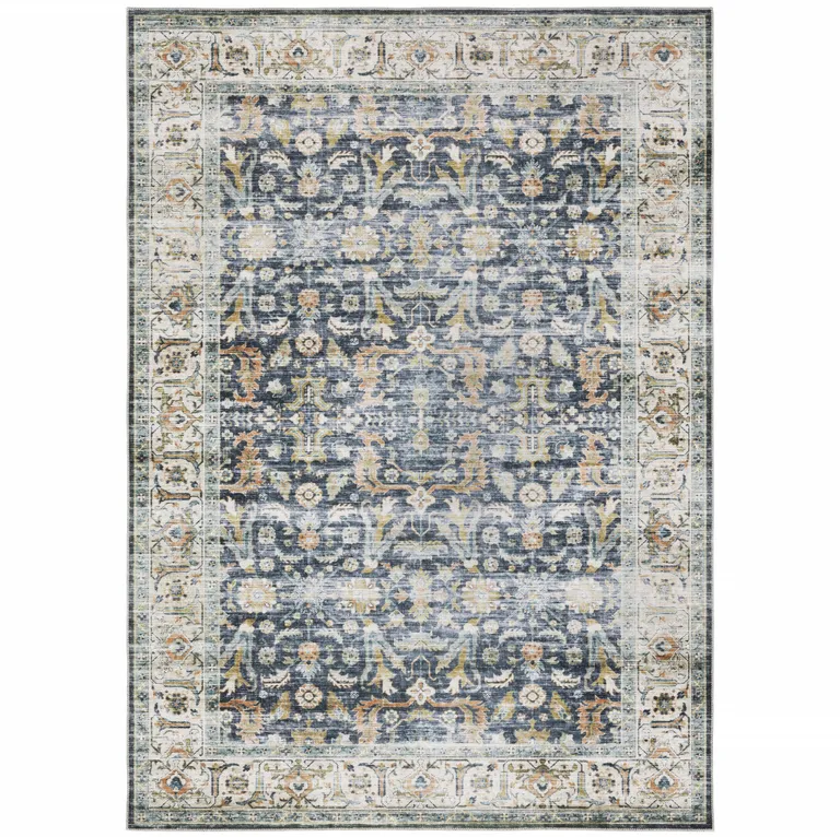 Blue Gold Rust Ivory And Olive Oriental Printed Stain Resistant Non Skid Area Rug Photo 3
