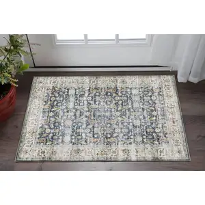 Photo of Blue Gold Rust Ivory And Olive Oriental Printed Stain Resistant Non Skid Area Rug