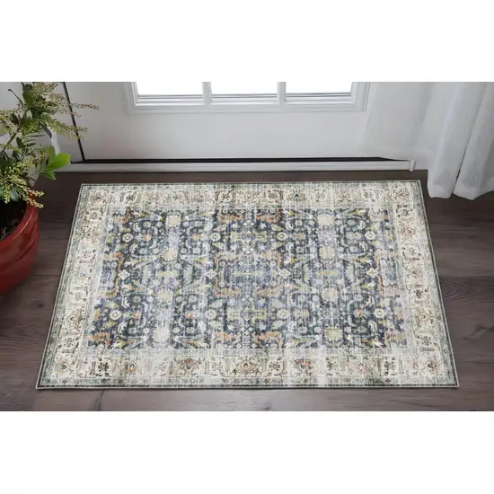 Blue And Gold Oriental Distressed Area Rug Photo 1