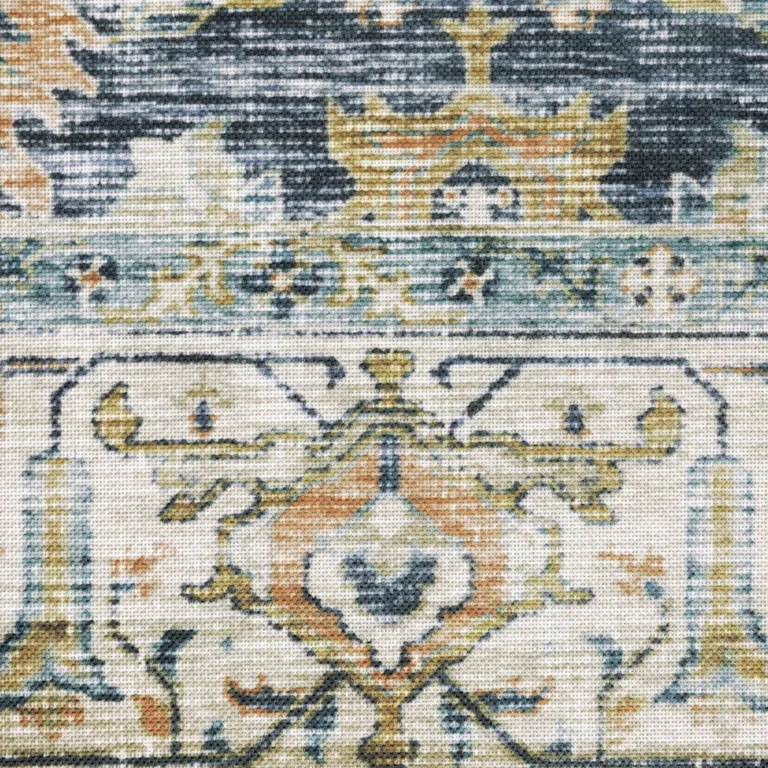 Blue Gold Rust Ivory And Olive Oriental Printed Stain Resistant Non Skid Area Rug Photo 5