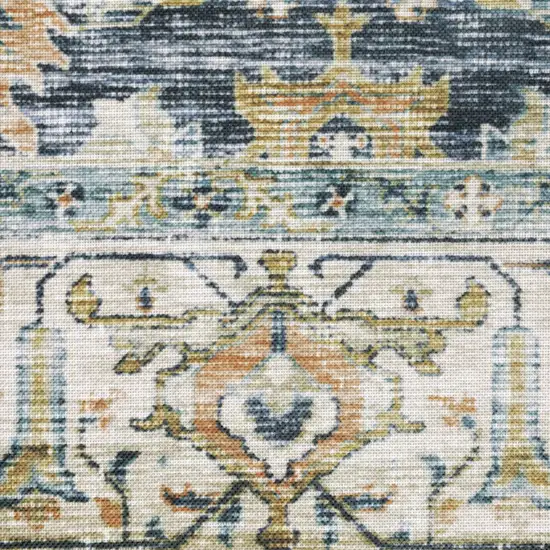 Blue And Gold Oriental Distressed Area Rug Photo 4
