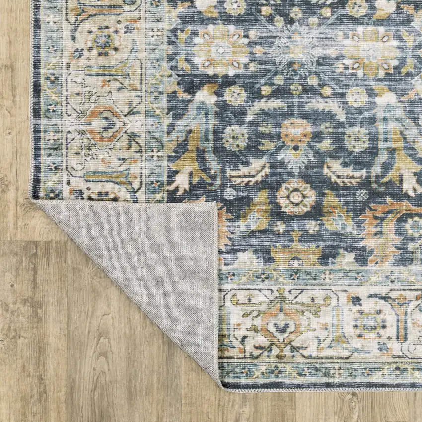 Blue And Gold Oriental Distressed Area Rug Photo 9