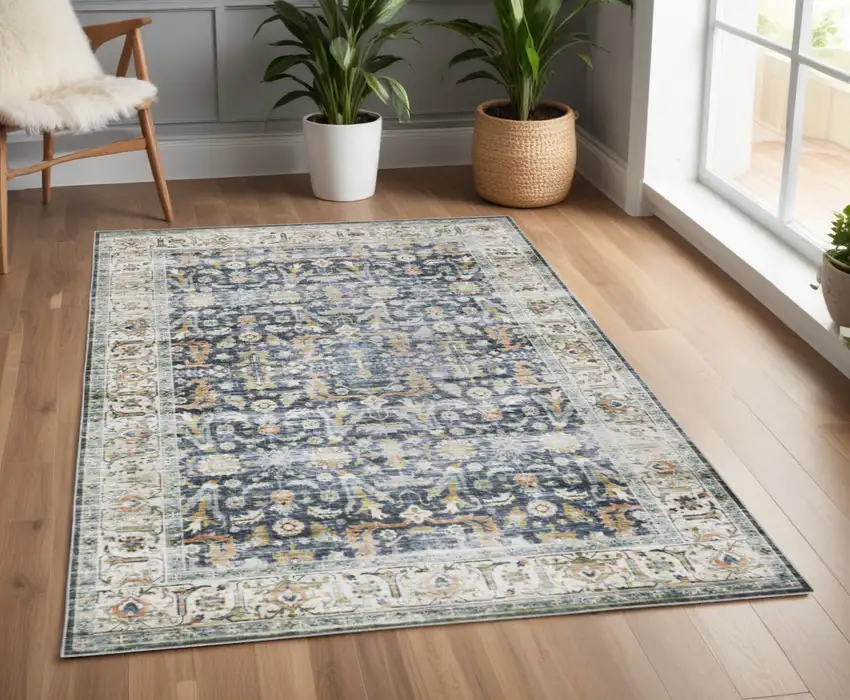 Blue and Ivory Oriental Non Skid Area Rug Photo 1
