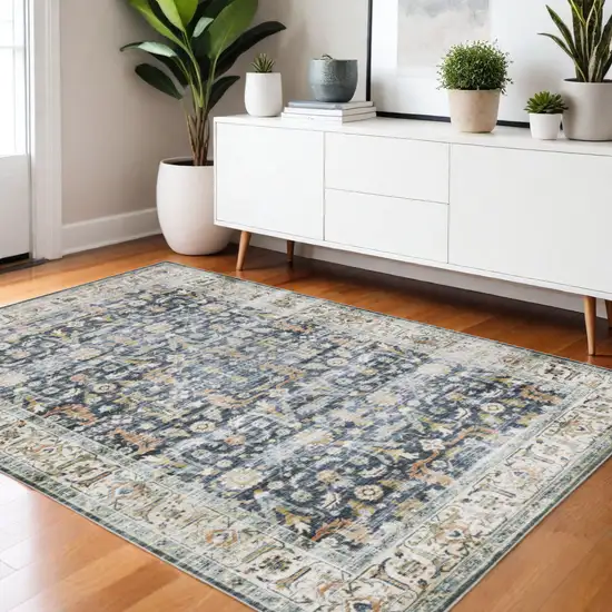 Blue and Ivory Oriental Non Skid Area Rug Photo 1