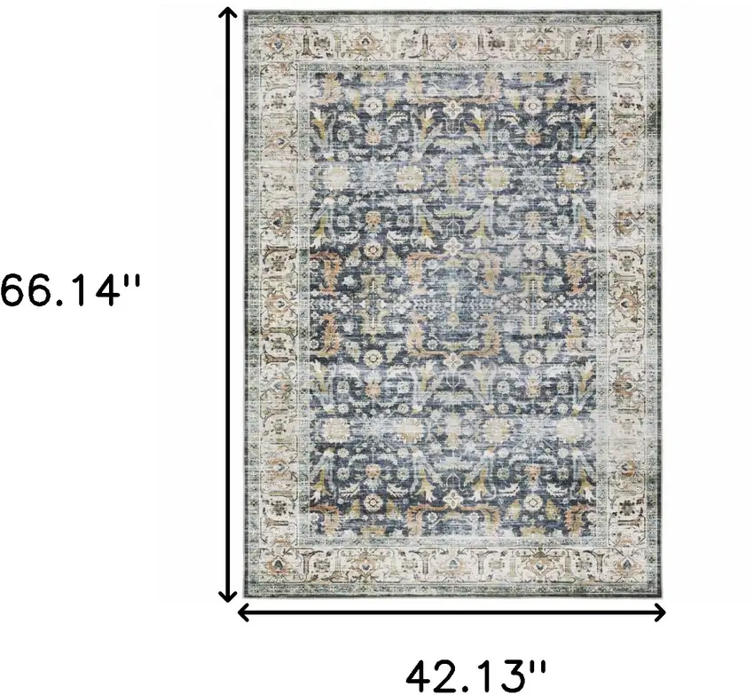 Blue and Ivory Oriental Non Skid Area Rug Photo 3