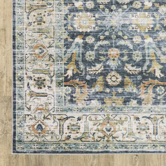 Blue Gold Rust Ivory And Olive Oriental Printed Stain Resistant Non Skid Area Rug Photo 4