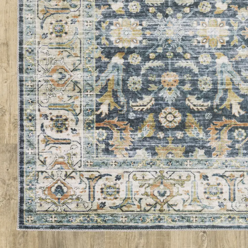 Blue Gold Rust Ivory And Olive Oriental Printed Stain Resistant Non Skid Area Rug Photo 4