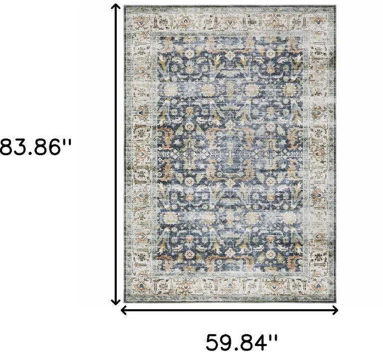 Blue Gold Rust Ivory And Olive Oriental Printed Stain Resistant Non Skid Area Rug Photo 3