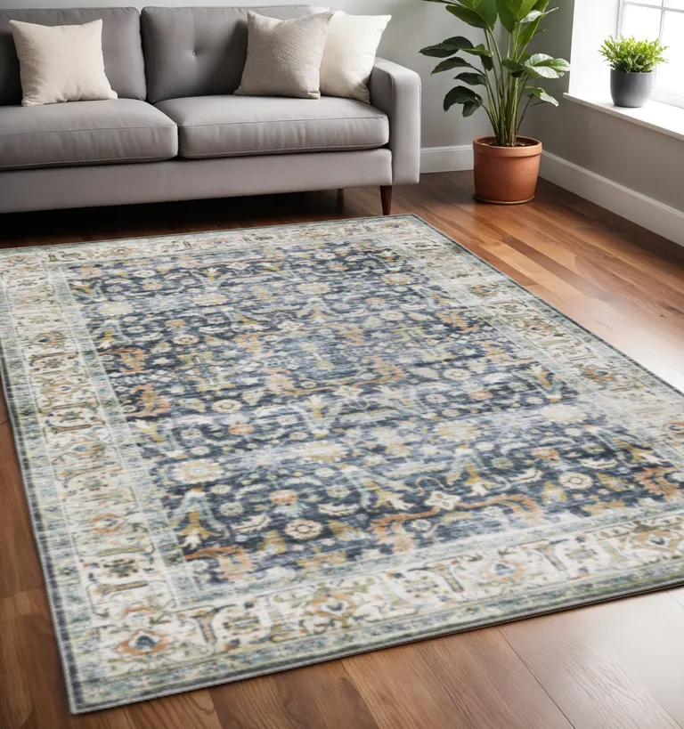 Blue Gold Rust Ivory And Olive Oriental Printed Stain Resistant Non Skid Area Rug Photo 1