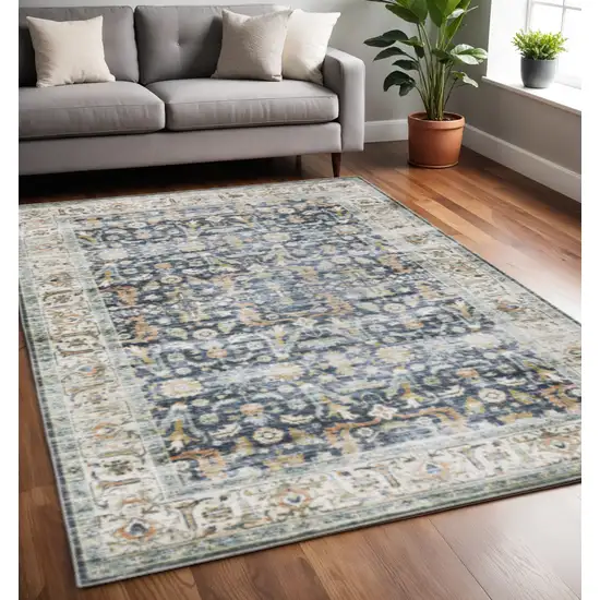 Blue Gold Rust Ivory And Olive Oriental Printed Stain Resistant Non Skid Area Rug Photo 1