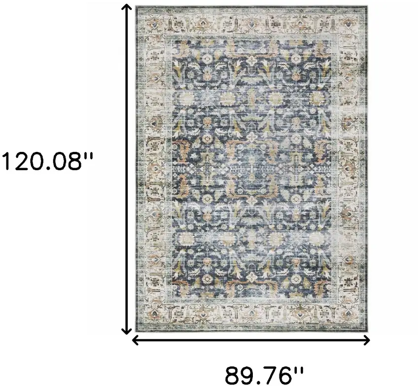 Blue and Ivory Oriental Non Skid Area Rug Photo 3
