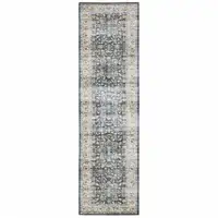 Photo of Blue Gold Rust Ivory And Olive Oriental Printed Stain Resistant Non Skid Runner Rug