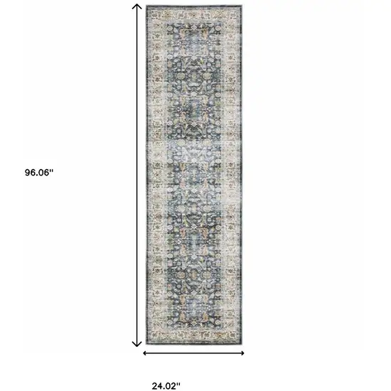 2' X 8' Blue Gold Rust Ivory And Olive Oriental Printed Stain Resistant Non Skid Runner Rug Photo 9