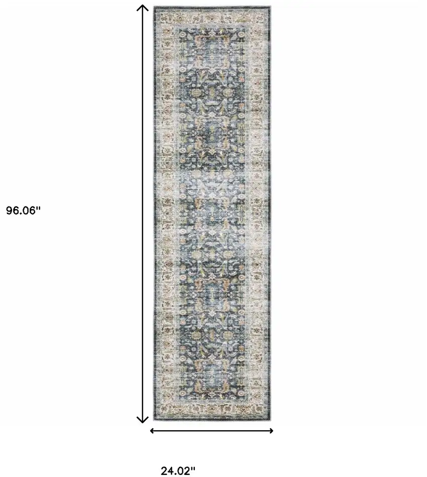 2' X 8' Blue Gold Rust Ivory And Olive Oriental Printed Stain Resistant Non Skid Runner Rug Photo 9