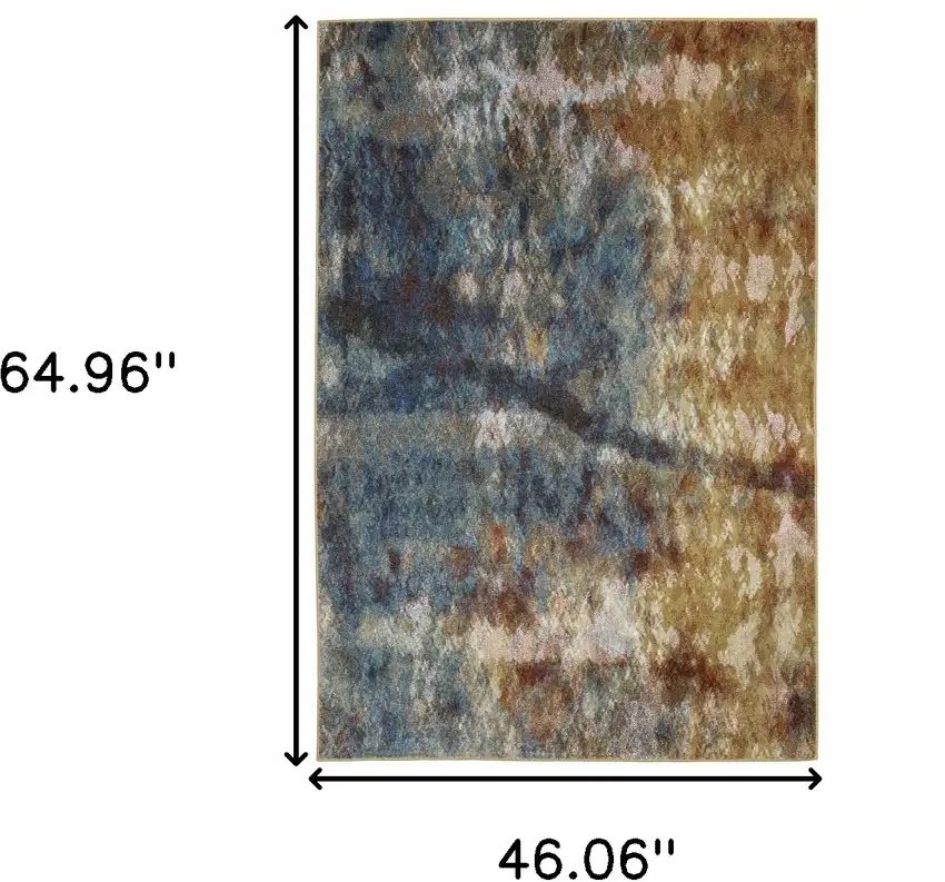 Blue Gold Teal Rust Grey And Beige Abstract Power Loom Stain Resistant Area Rug Photo 3