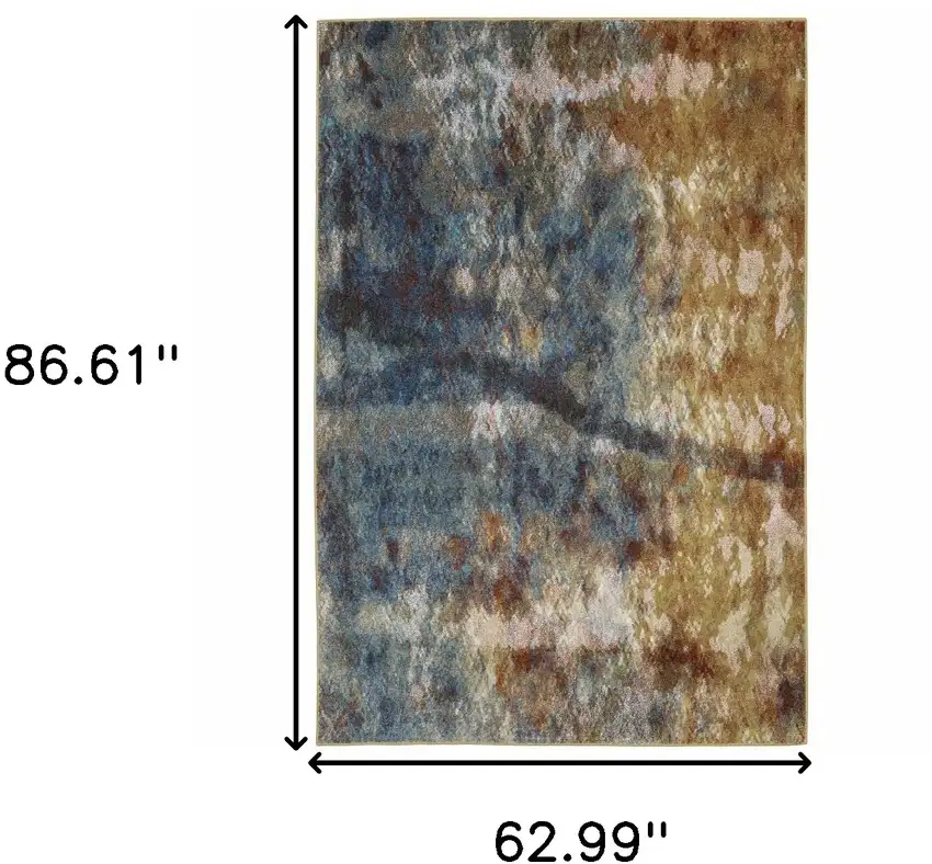Blue Gold Teal Rust Grey And Beige Abstract Power Loom Stain Resistant Area Rug Photo 10