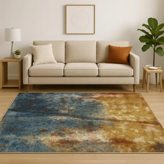 Blue Gold Teal Rust Grey And Beige Abstract Power Loom Stain Resistant Area Rug Photo 1