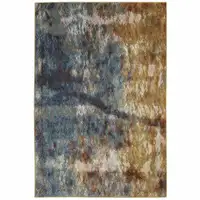 Photo of Blue Gold Teal Rust Grey And Beige Abstract Power Loom Stain Resistant Area Rug