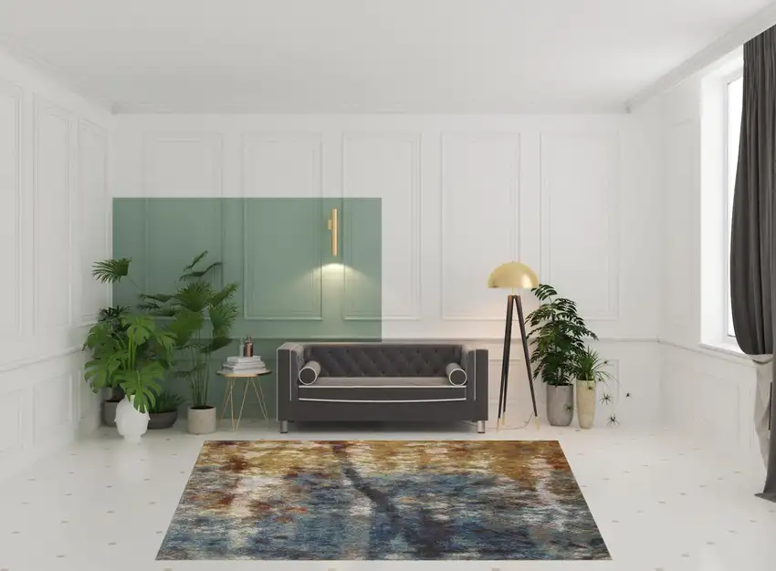 Blue Gold Teal Rust Grey And Beige Abstract Power Loom Stain Resistant Area Rug Photo 2