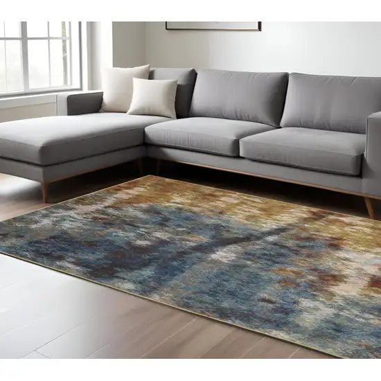 Blue And Gold Abstract Area Rug Photo 1