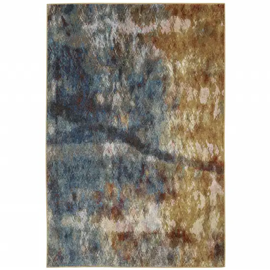 Blue And Gold Abstract Area Rug Photo 2