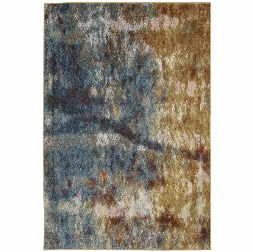 Blue And Gold Abstract Area Rug Photo 2