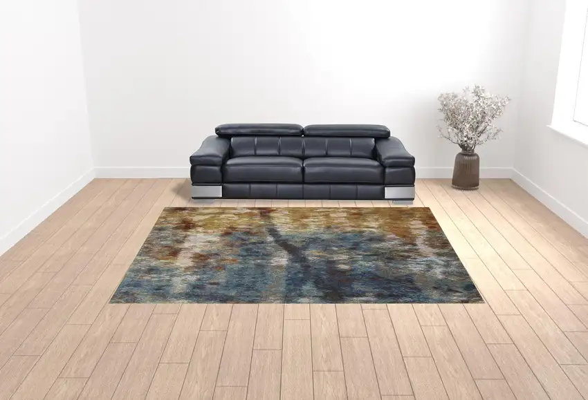 Blue Gold Teal Rust Grey And Beige Abstract Power Loom Stain Resistant Area Rug Photo 2