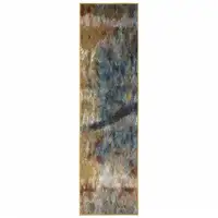 Photo of Blue Gold Teal Rust Grey And Beige Abstract Power Loom Stain Resistant Runner Rug