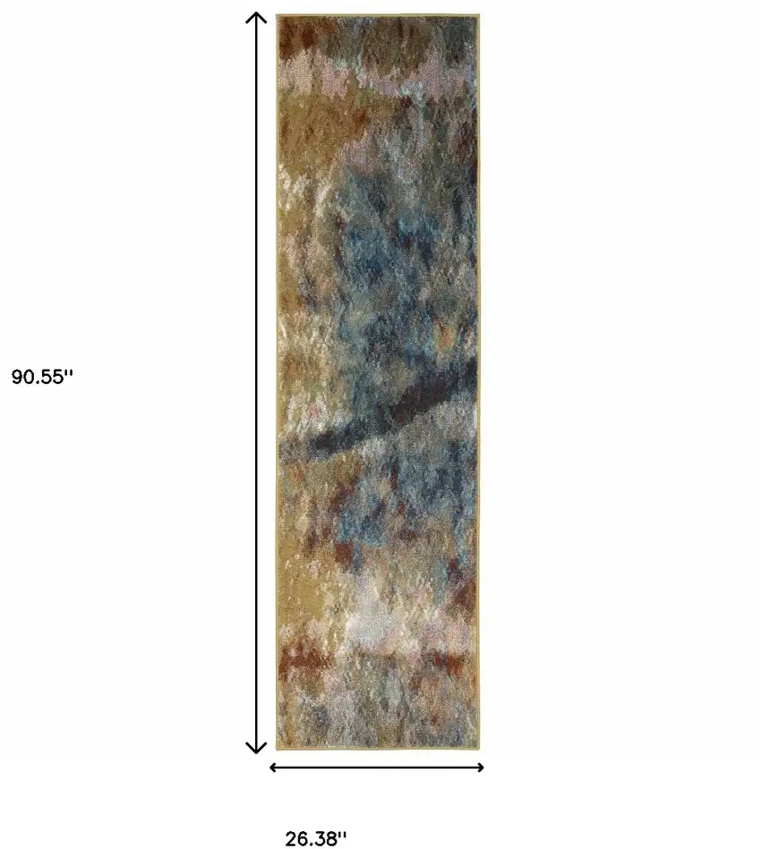 Blue Gold Teal Rust Grey And Beige Abstract Power Loom Stain Resistant Runner Rug Photo 10