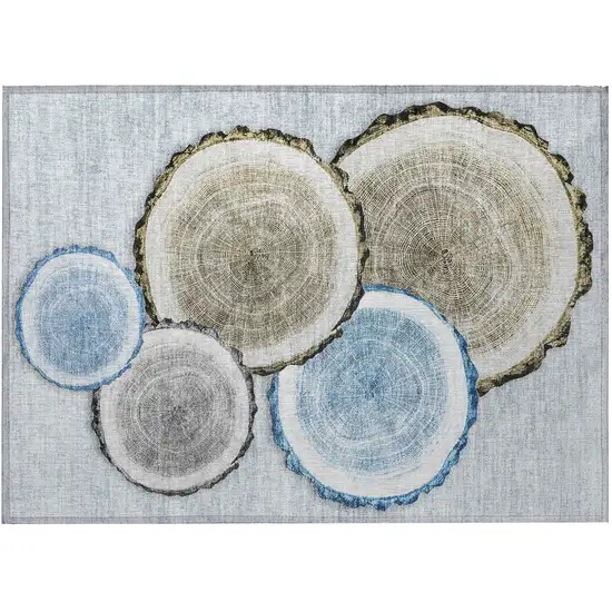 Blue Gold and Gray Faux Bois Washable Non Skid Indoor Outdoor Area Rug Photo 3