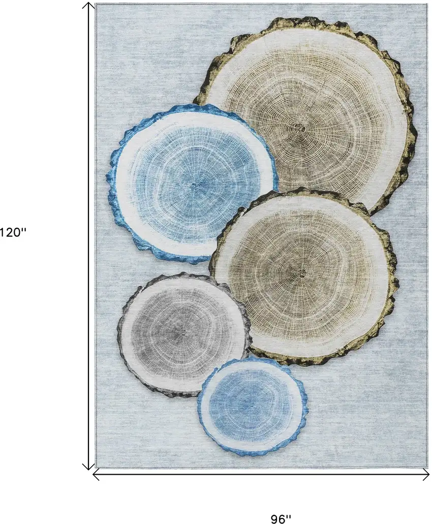 Blue Gold and Gray Faux Bois Washable Non Skid Indoor Outdoor Area Rug Photo 3