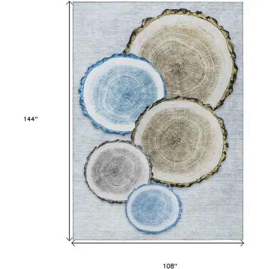 Blue Gold and Gray Faux Bois Washable Non Skid Indoor Outdoor Area Rug Photo 3