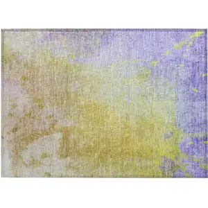Photo of Blue Gold and Wheat Abstract Washable Non Skid Indoor Outdoor Area Rug