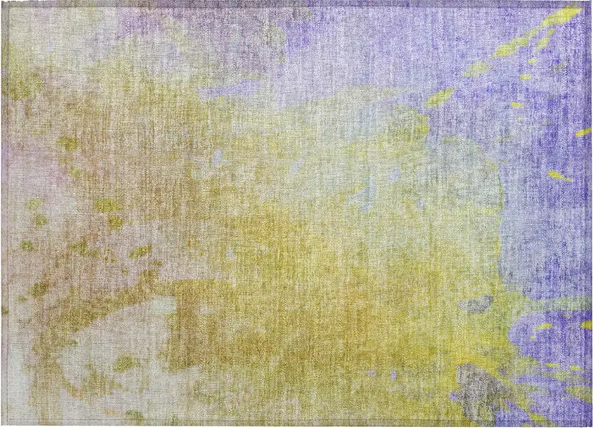 Blue Gold and Wheat Abstract Washable Non Skid Indoor Outdoor Area Rug Photo 2