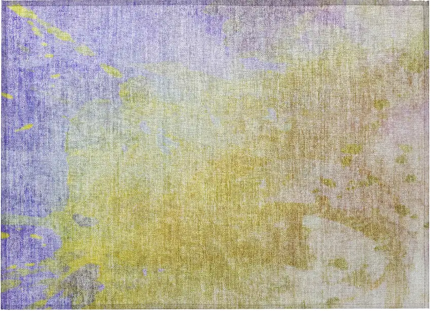 Blue Gold and Wheat Abstract Washable Non Skid Indoor Outdoor Area Rug Photo 4