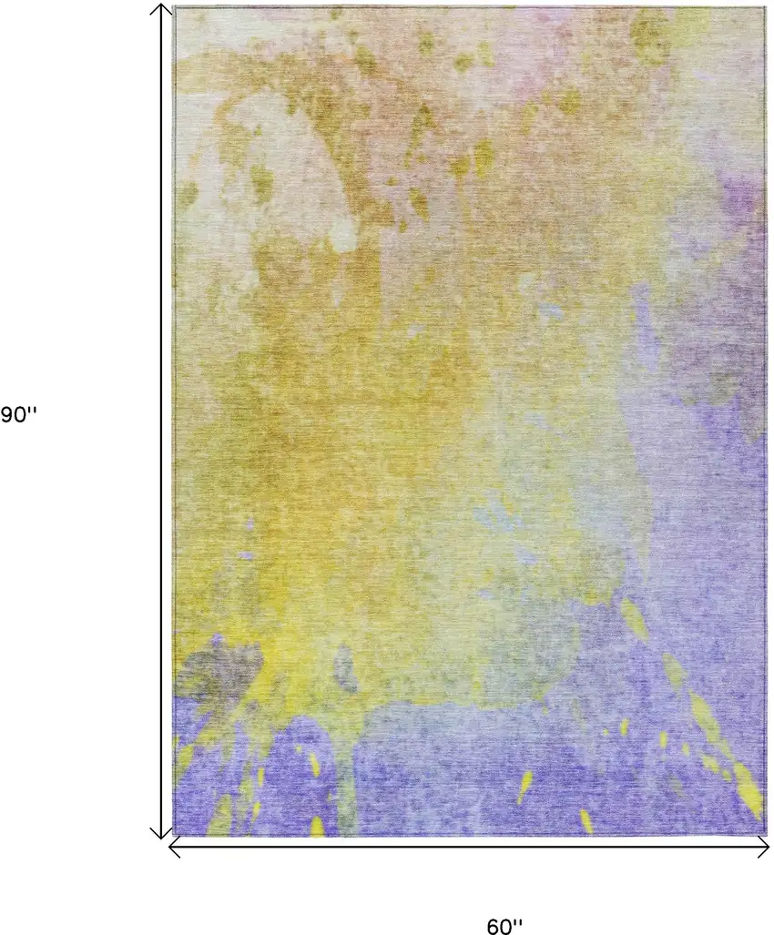 Blue Gold and Wheat Abstract Washable Non Skid Indoor Outdoor Area Rug Photo 3