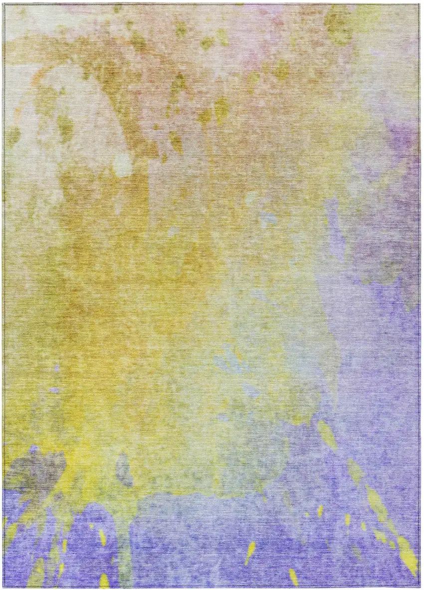 Blue Gold and Wheat Abstract Washable Non Skid Indoor Outdoor Area Rug Photo 2