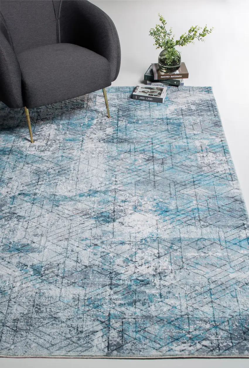 Blue Gray Abstract Cuboid Modern Area Rug Photo 8