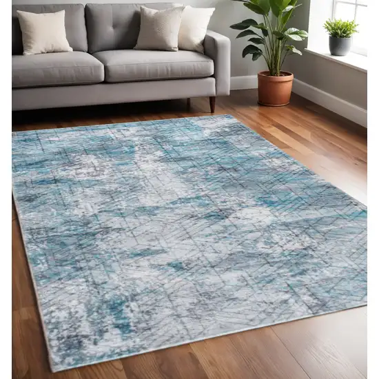 Blue Gray Abstract Cuboid Modern Area Rug Photo 2