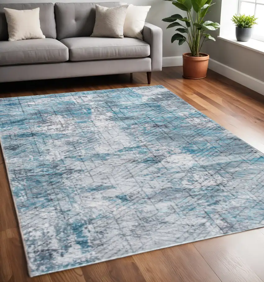 Blue Gray Abstract Cuboid Modern Area Rug Photo 2