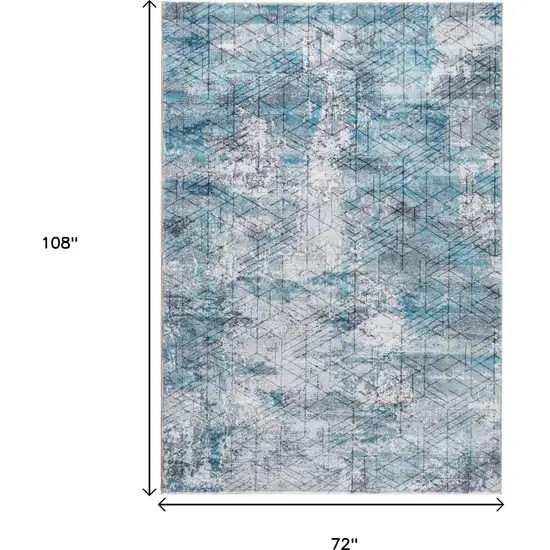 Blue Gray Abstract Cuboid Modern Area Rug Photo 9