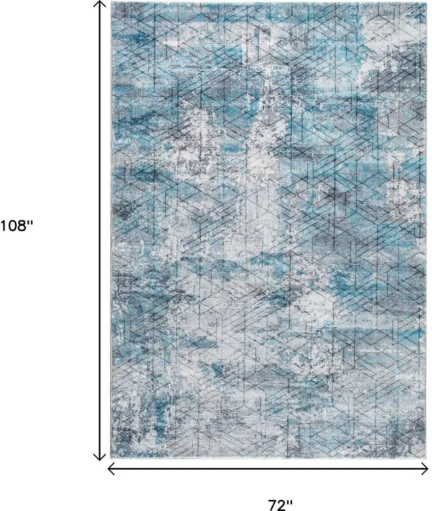 Blue Gray Abstract Cuboid Modern Area Rug Photo 9