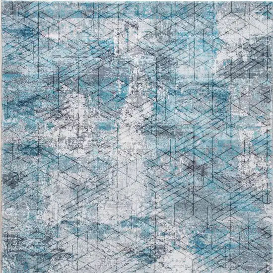 Blue Gray Abstract Cuboid Modern Area Rug Photo 8