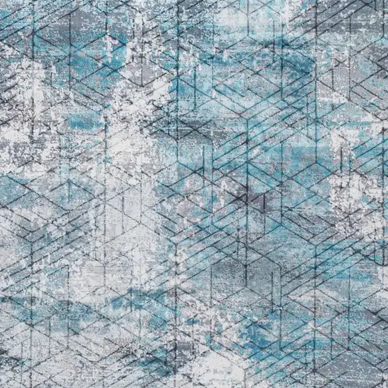 Blue Gray Abstract Cuboid Modern Area Rug Photo 7