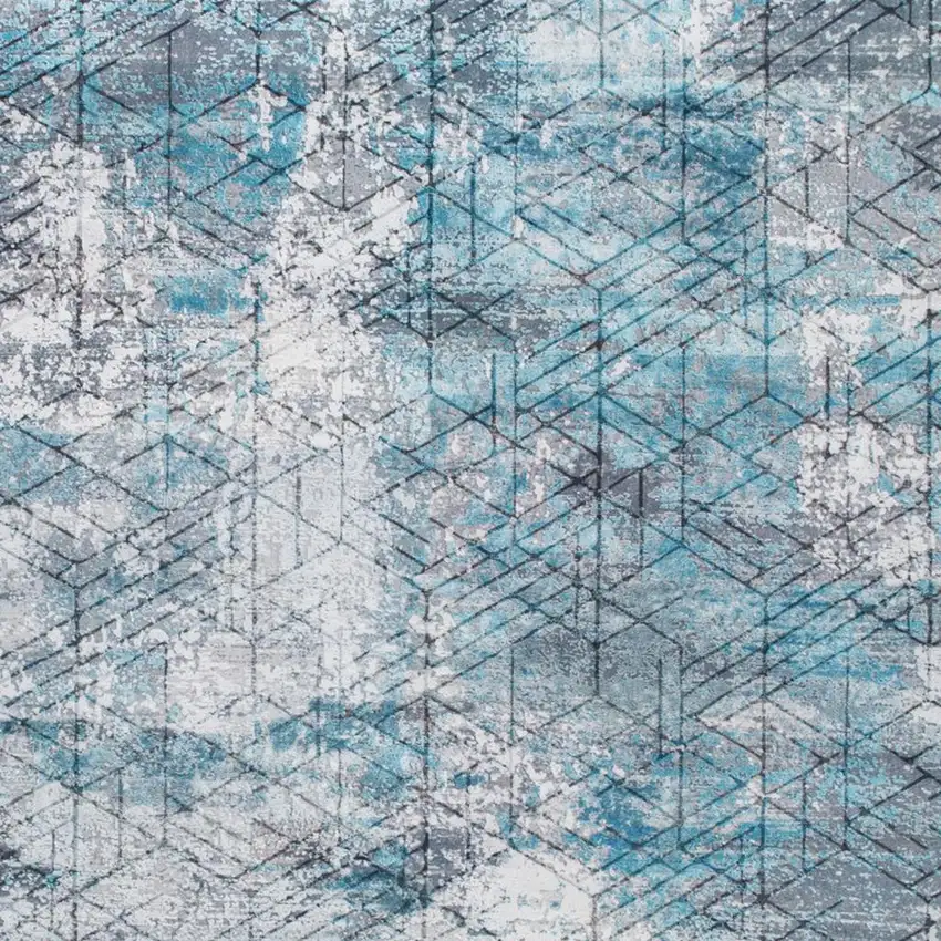 Blue Gray Abstract Cuboid Modern Area Rug Photo 7