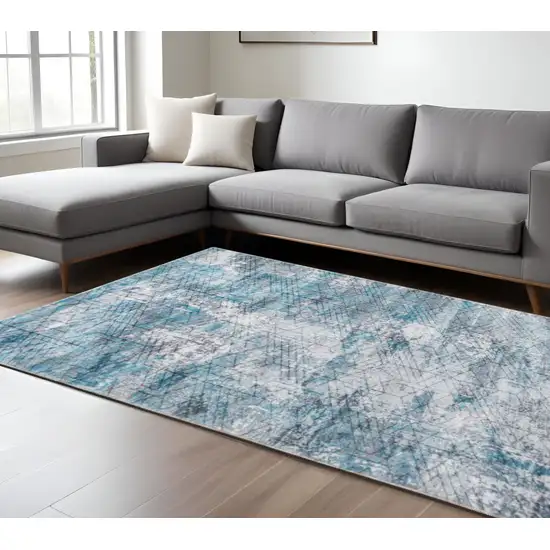 Blue Gray Abstract Cuboid Modern Area Rug Photo 3