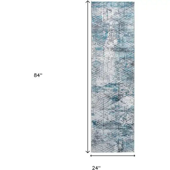 2' X 7' Blue Gray Abstract Cuboid Modern Runner Rug Photo 3