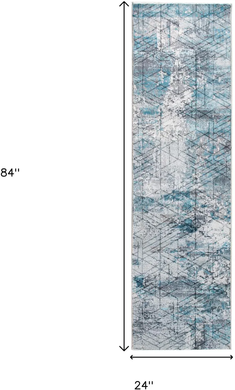 Blue Gray Abstract Cuboid Modern Runner Rug Photo 5